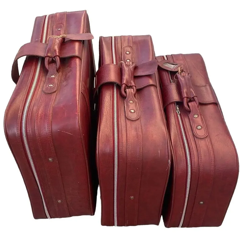 Set of 3 VTG New Vista Korean Travel Luggage Faux Leather Burgundy suitcases